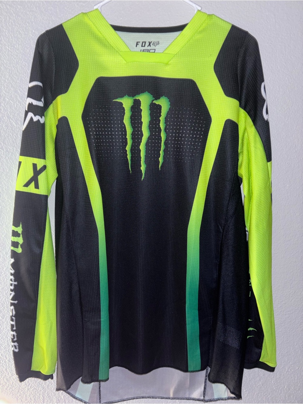 Fox Neon Yellow and Black Monster Energy Long-Sleeve Motocross Jersey